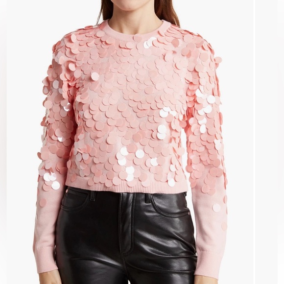 Alice + Olivia Sweaters - Alice + Olivia Blush Sequin Embellished Sweater
